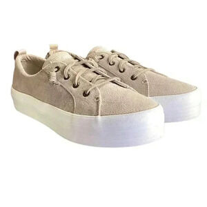 Sperry Crest Vibe Serpant Women 11M Leather Lace-Up Platform Sneakers Ivory NEW